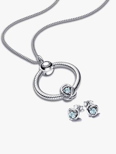 March Birthstone Eternity Circle O Pendant and Earrings Set