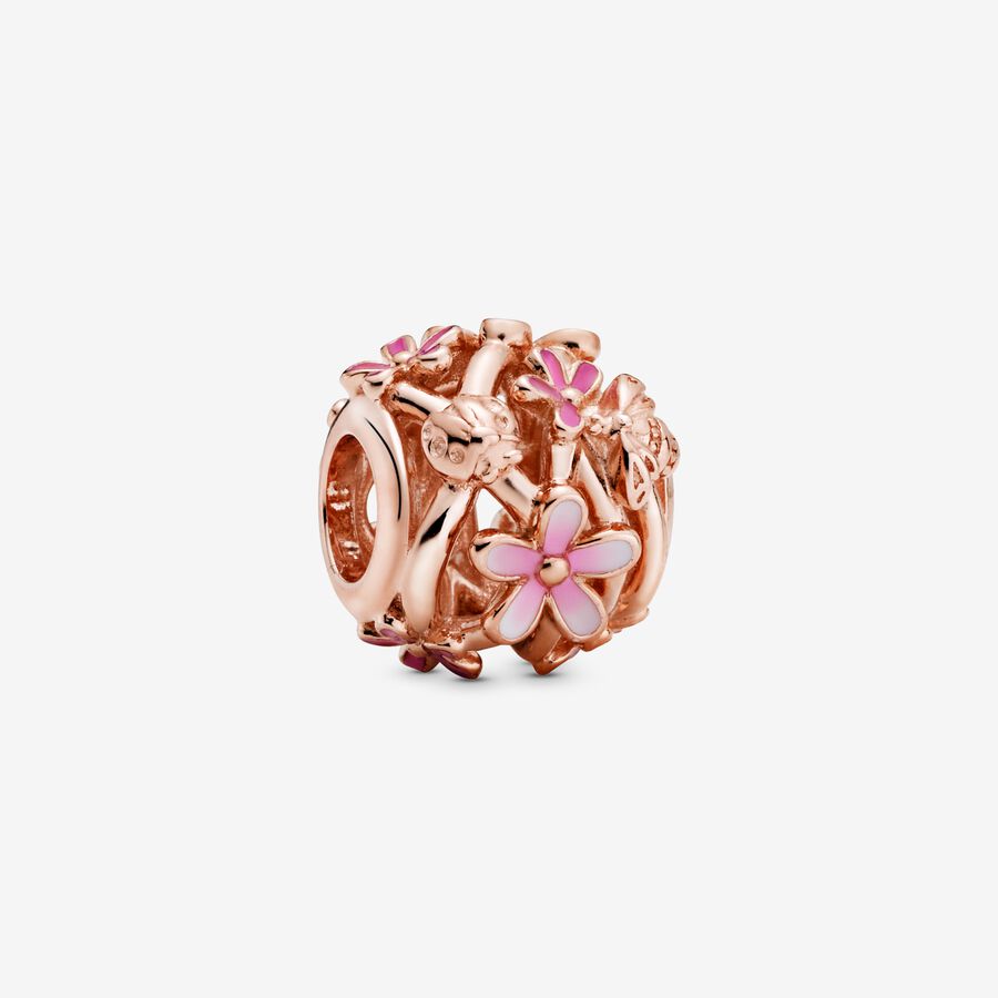 Openwork Pink Daisy Flower Charm image number 0