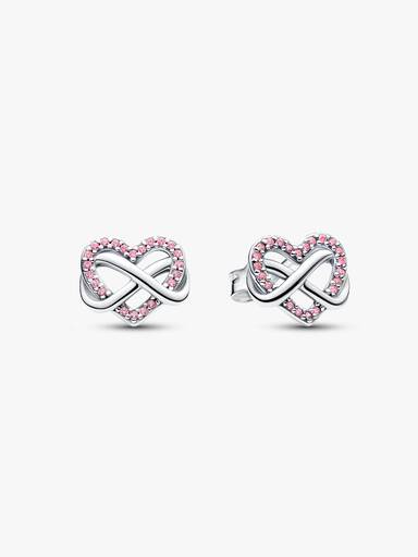 Sparkling Pink Infinity Heart Stud Earrings