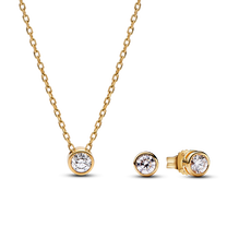 Pandora Era Bezel 14k Gold Lab grown Diamond Pendant Necklace and Earrings set