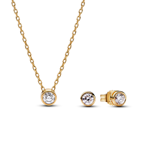 Pandora Era Bezel 14k Gold Lab grown Diamond Pendant Necklace and Earrings set