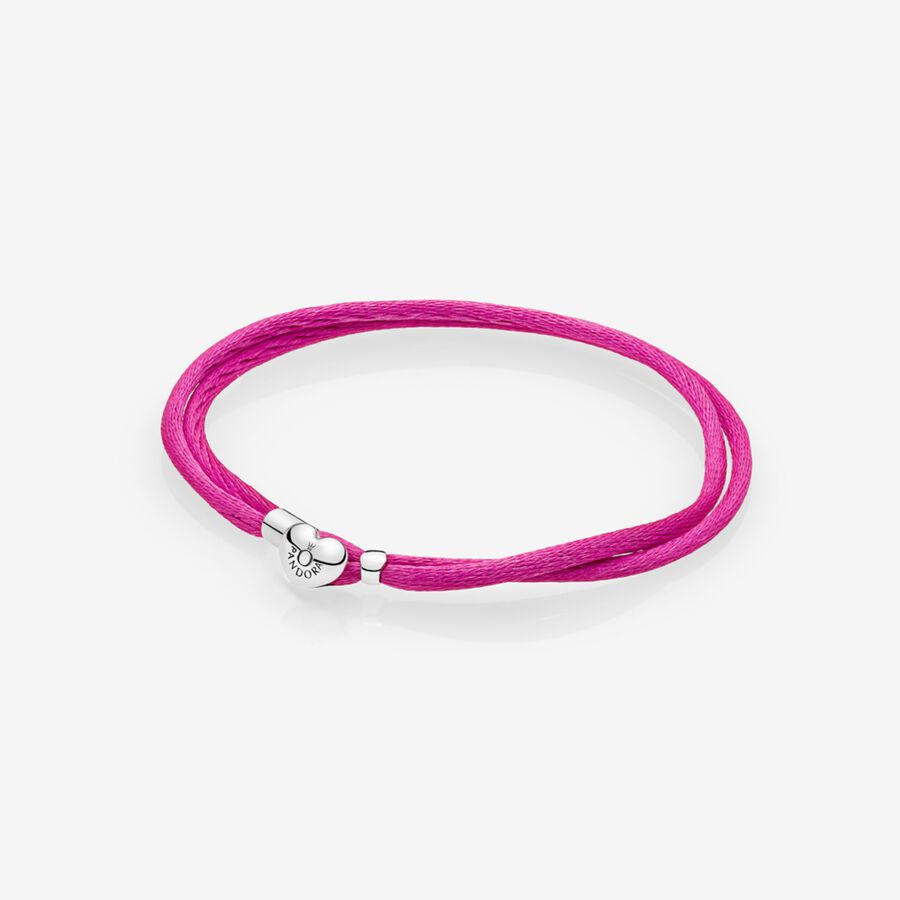 Silver double fabric cord bracelet, pink image number 0