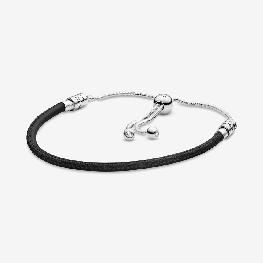 Pandora Moments Black Leather Slider Bracelet image number 0