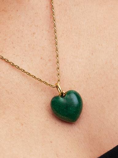 Green Puffy Heart Dangle Charm