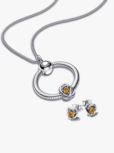November Birthstone Eternity Circle O Pendant and Earrings Set