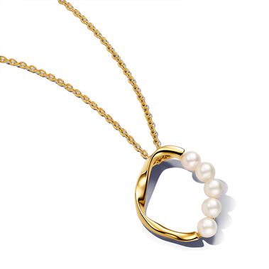 Organically Shaped Circle & Treated Freshwater Cultured Pearls Pendant Necklace