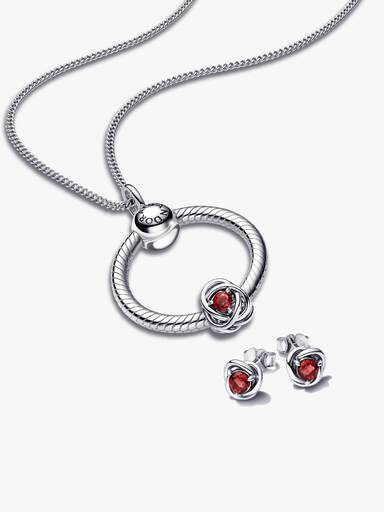 January Birthstone Eternity Circle O Pendant and Earrings Set