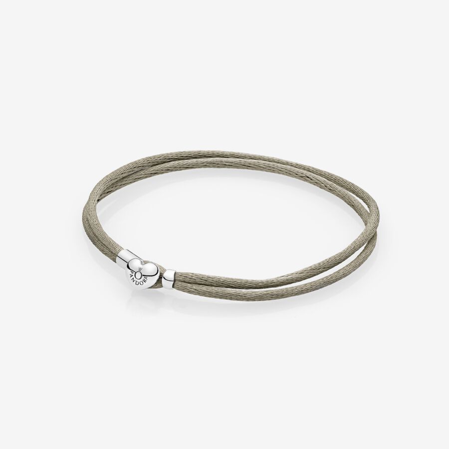 Silver double fabric cord bracelet, grey green image number 0