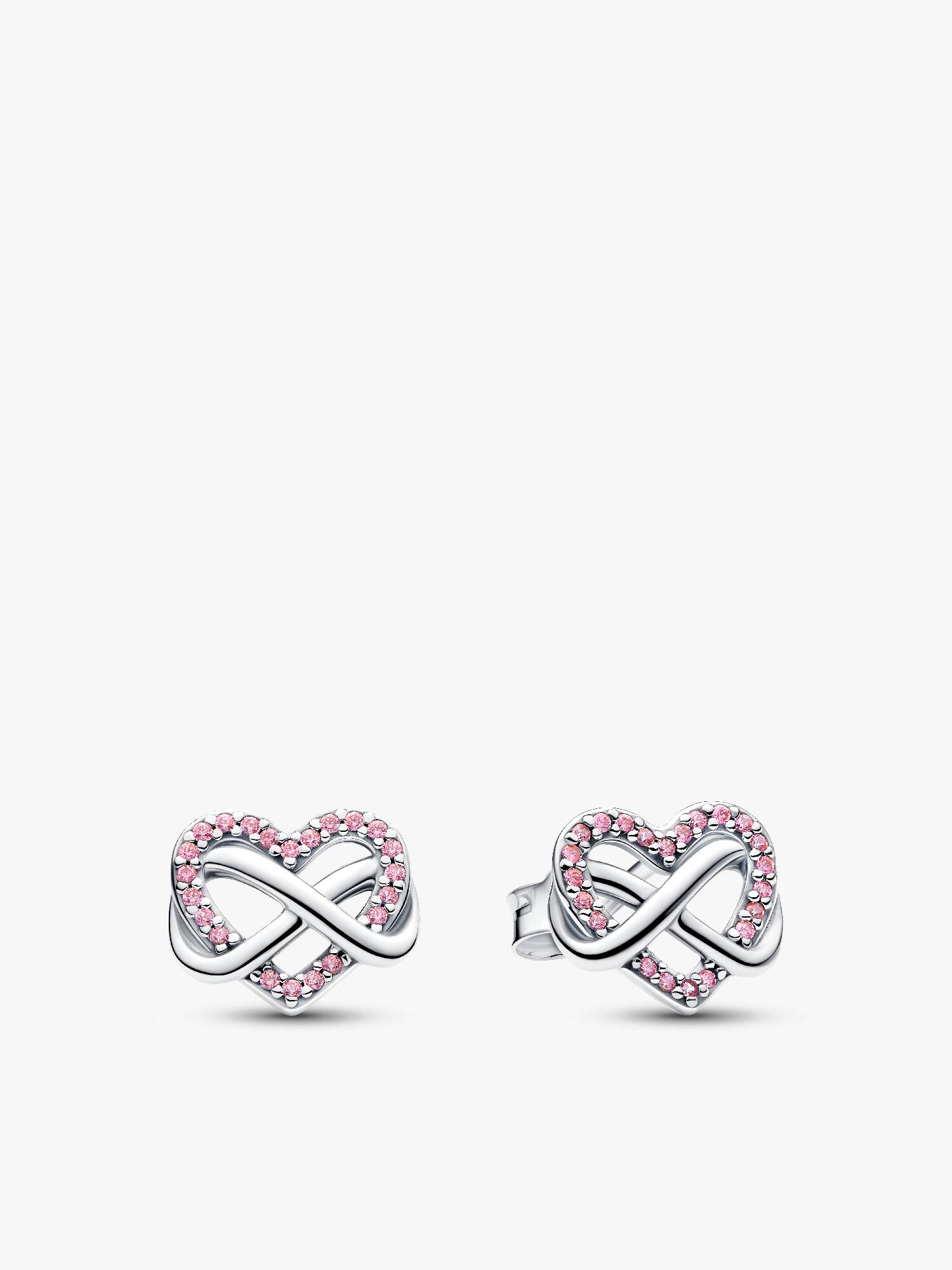 Sparkling Pink Infinity Heart Stud Earrings