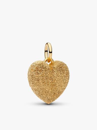 Gold Textured Puffy Heart Pendant Necklace