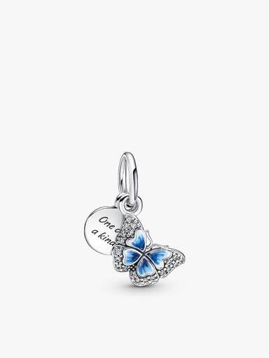 Blue Butterfly Dangle Charm and Bracelet Gift Set
