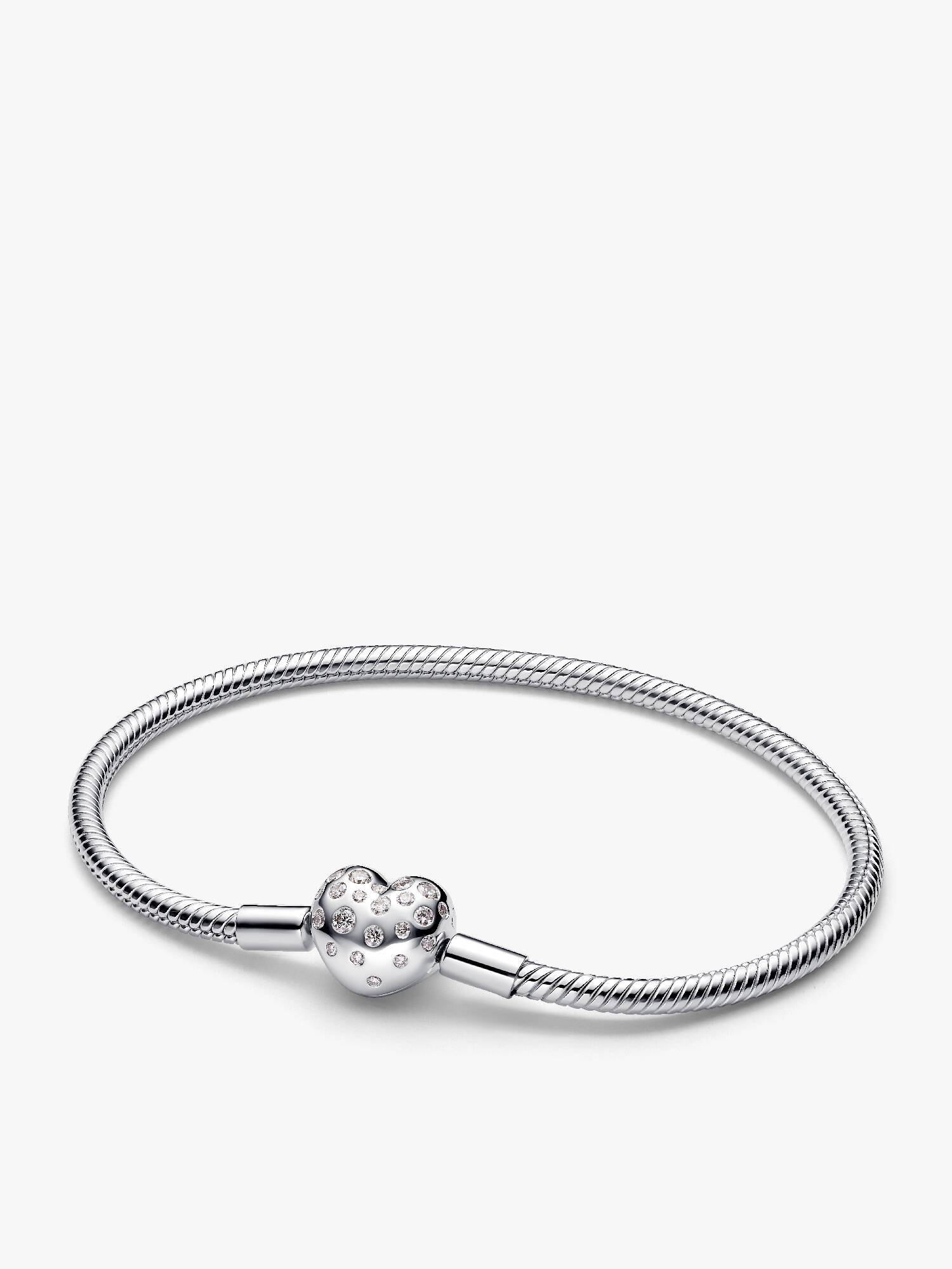 Pandora Sterling Silver Lab-grown Diamond Heart Clasp Snake Chain Bracelet