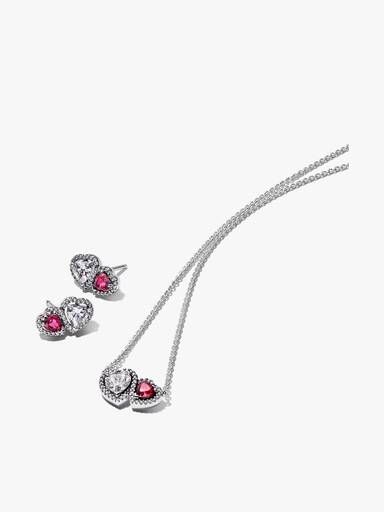 Sparkling & Red Halo Hearts Jewellery Gift Set