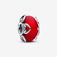Frosted Red Murano Glass & Hearts Charm | Pandora UK