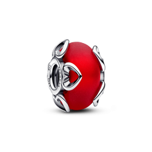Frosted Red Murano Glass & Hearts Charm