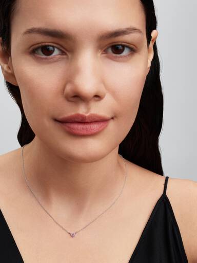 Triple Stone Pink Heart Collier Necklace