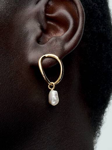 Organically Shaped Circle & Baroque Treated Freshwater Cultured Pearl Earrings