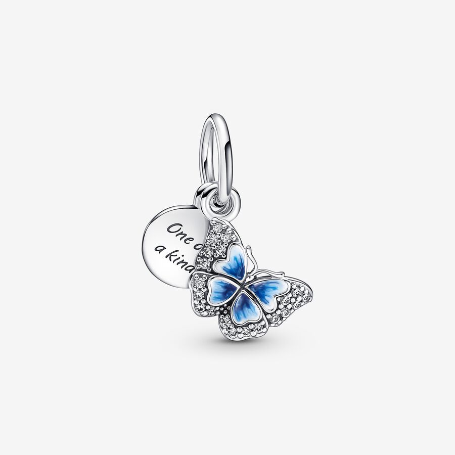 Blue Butterfly & Quote Double Dangle Charm Sterling silver Pandora UK