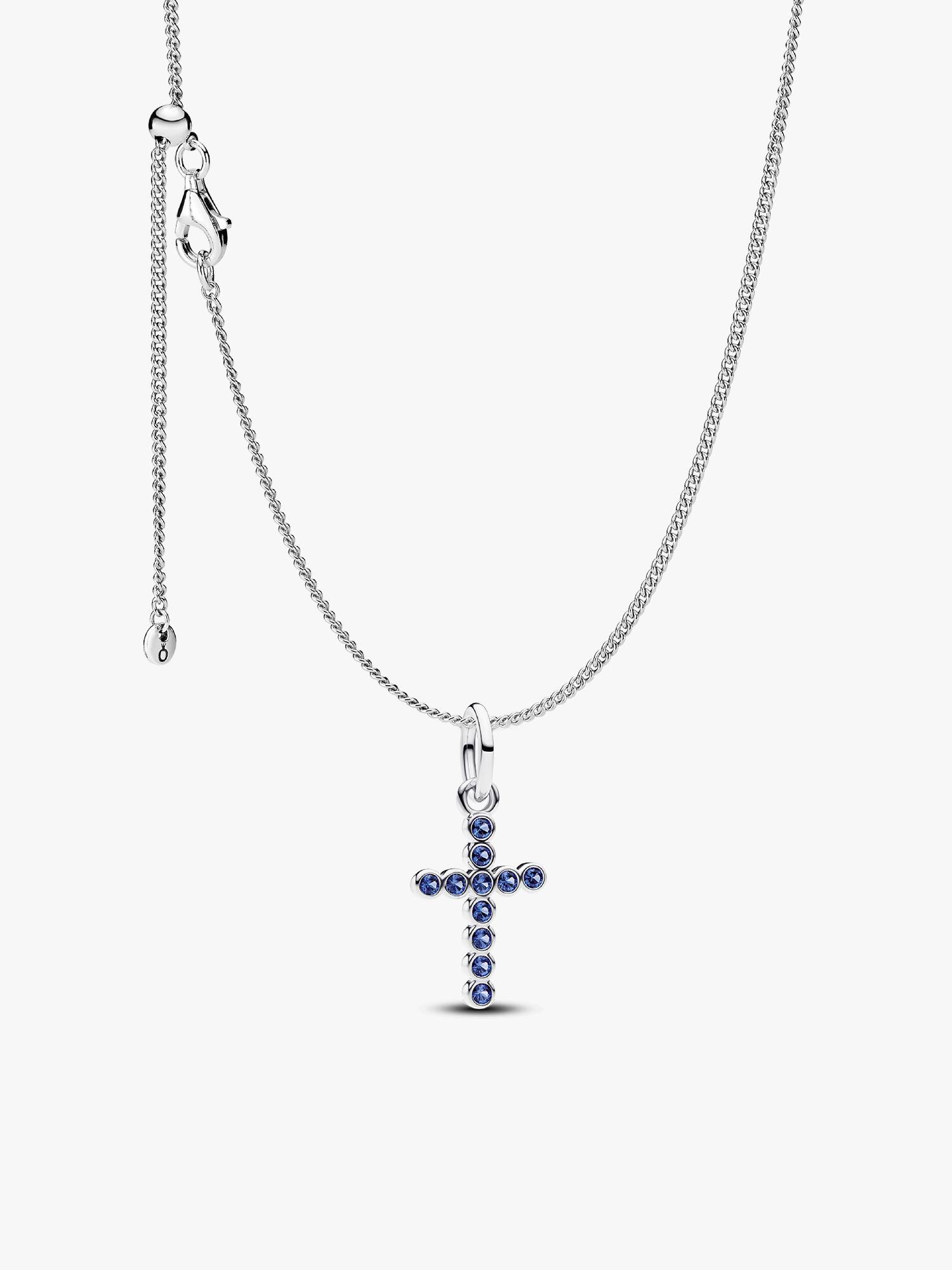 Sparkling Blue Round Bezel Cross Pendant Necklace