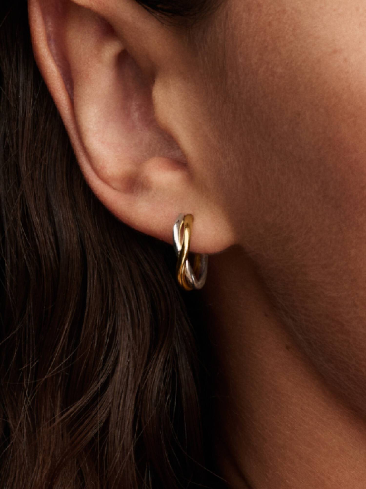 Organically Shaped Two-tone Open Hoop Earrings