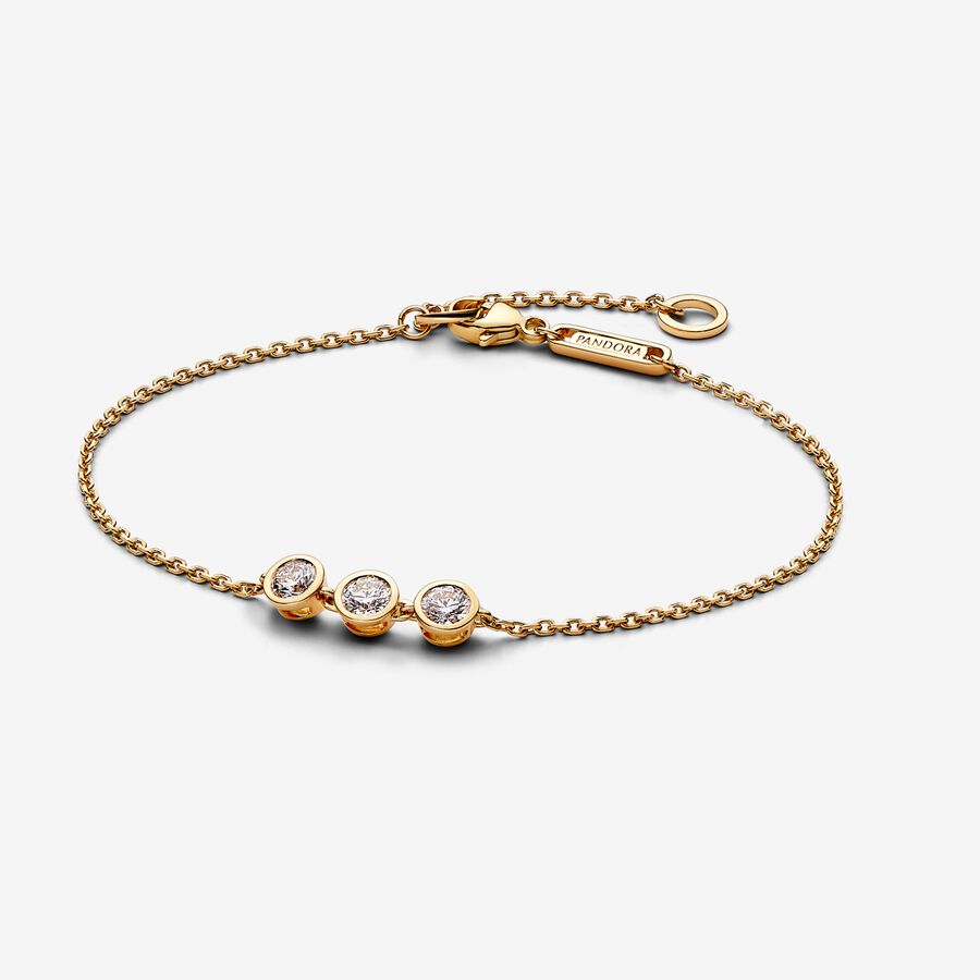 Pandora Era Bezel 14k Gold Triple Lab-grown Diamond Chain Bracelet image number 0