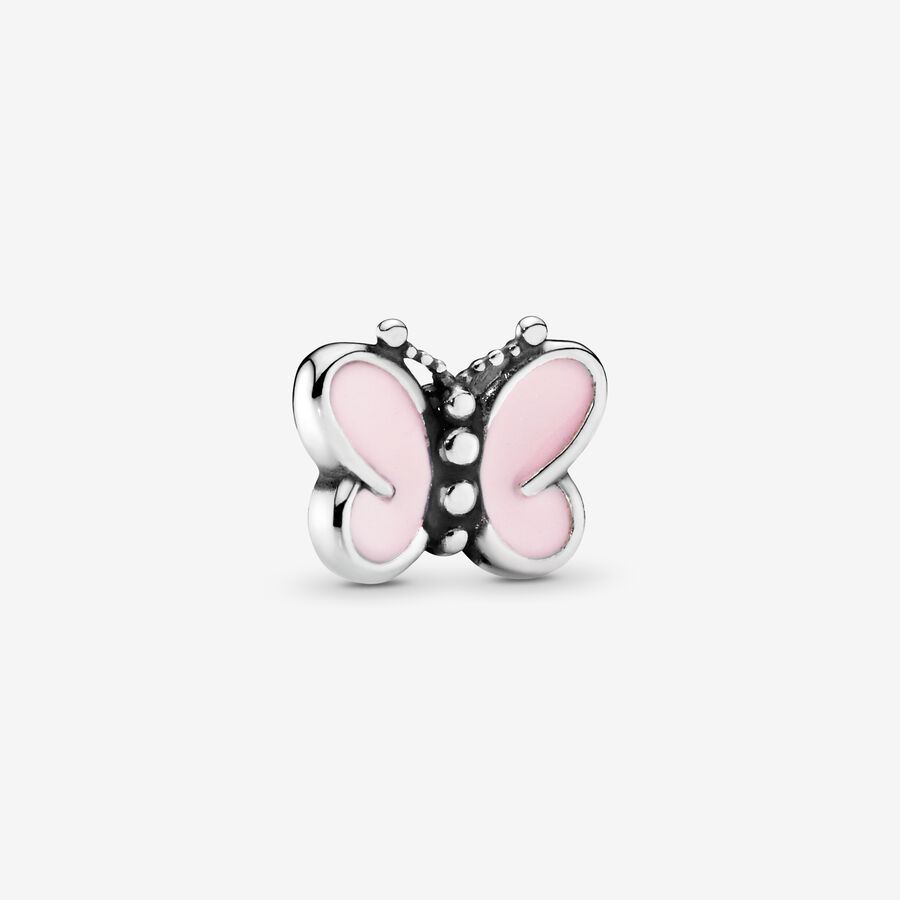 Butterfly silver petite element with pink enamel image number 0
