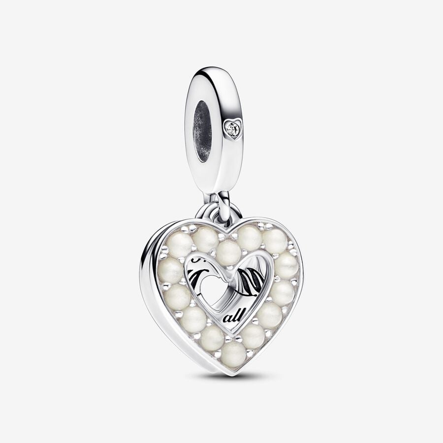 Pearlescent White Heart Mum Double Dangle Charm image number 0