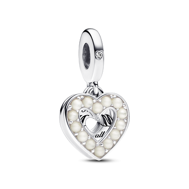 Pearlescent White Heart Mum Double Dangle Charm