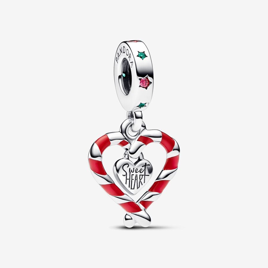 Double Candy Cane Heart Christmas Dangle Charm image number 0