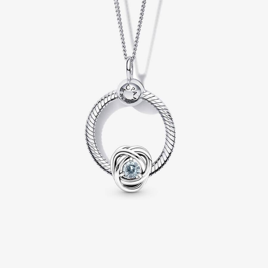 March Birthstone Eternity Circle O Pendant Set