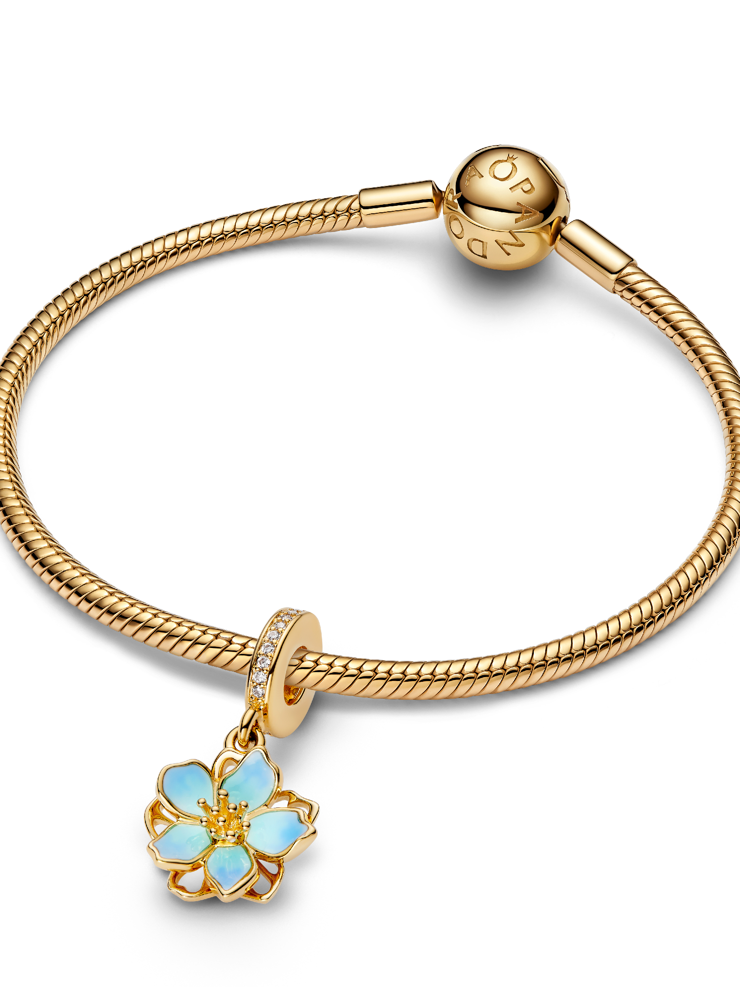 Blue Blossom Dangle Charm | Pendant | Gold plated | Pandora UK