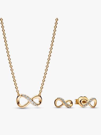 Gold Sparkling Infinity Necklace and Earrings Set