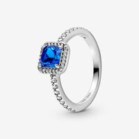 Blue Square Sparkle Halo Ring | Pandora UK