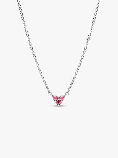 Triple Stone Pink Heart Collier Necklace