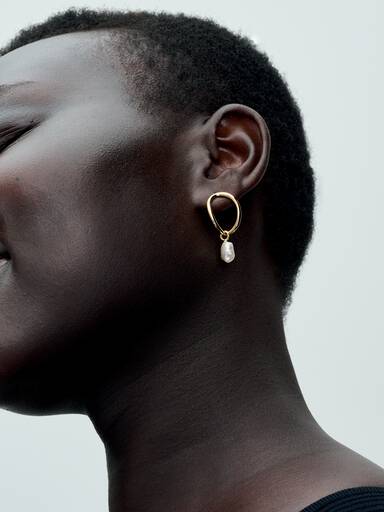 Organically Shaped Circle & Baroque Treated Freshwater Cultured Pearl Earrings