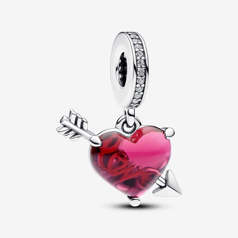 Red Heart & Arrow Murano Glass Dangle Charm image number 0