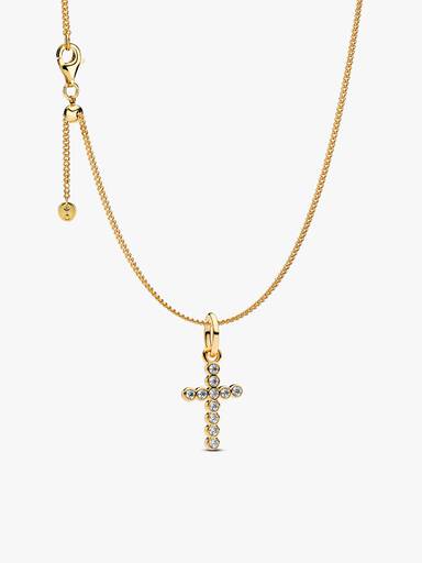 Sparkling Round Bezel Cross Pendant Necklace