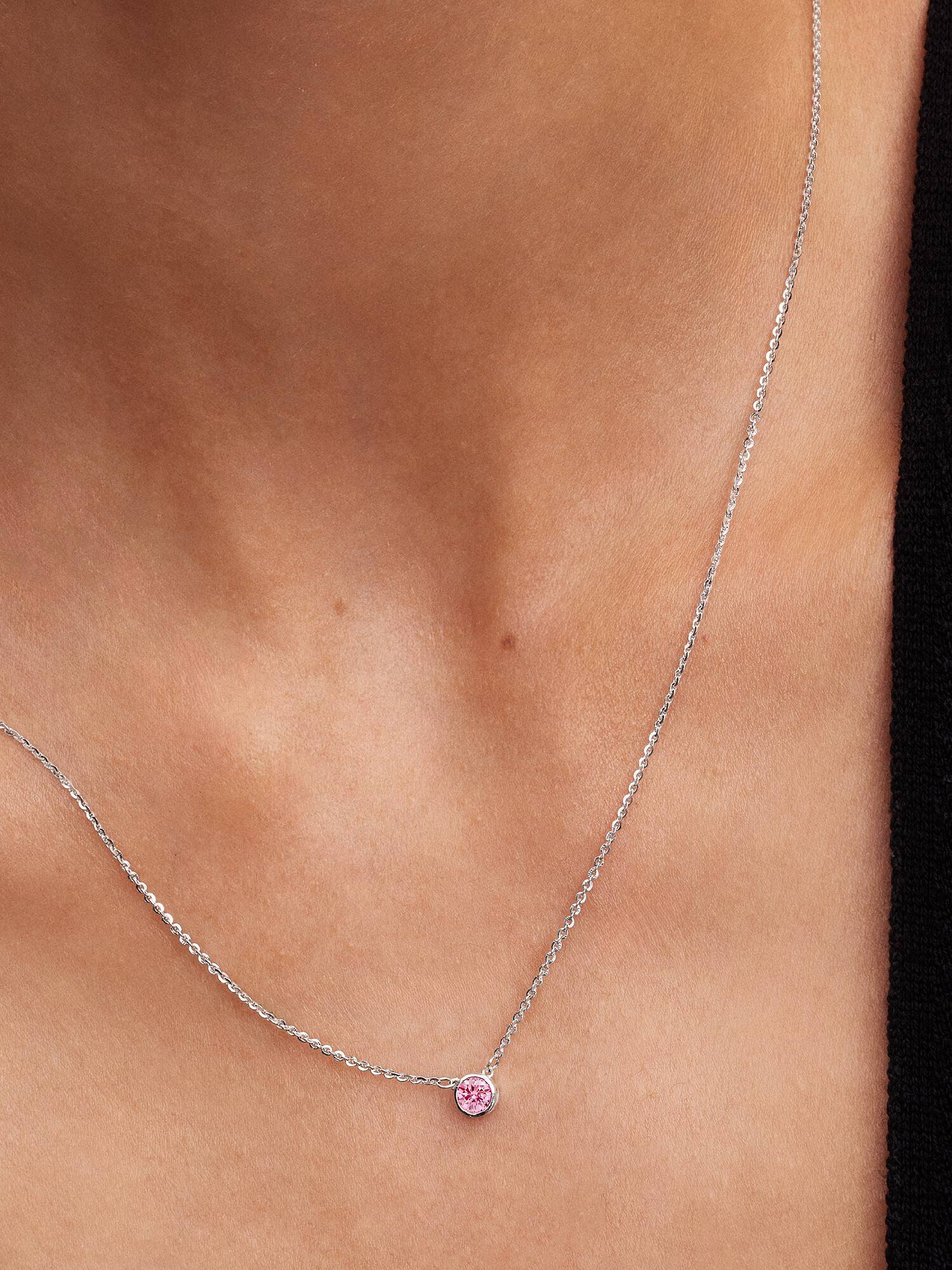 Pandora Era Bezel Sterling Silver Pink Lab-grown Diamond Pendant Necklace