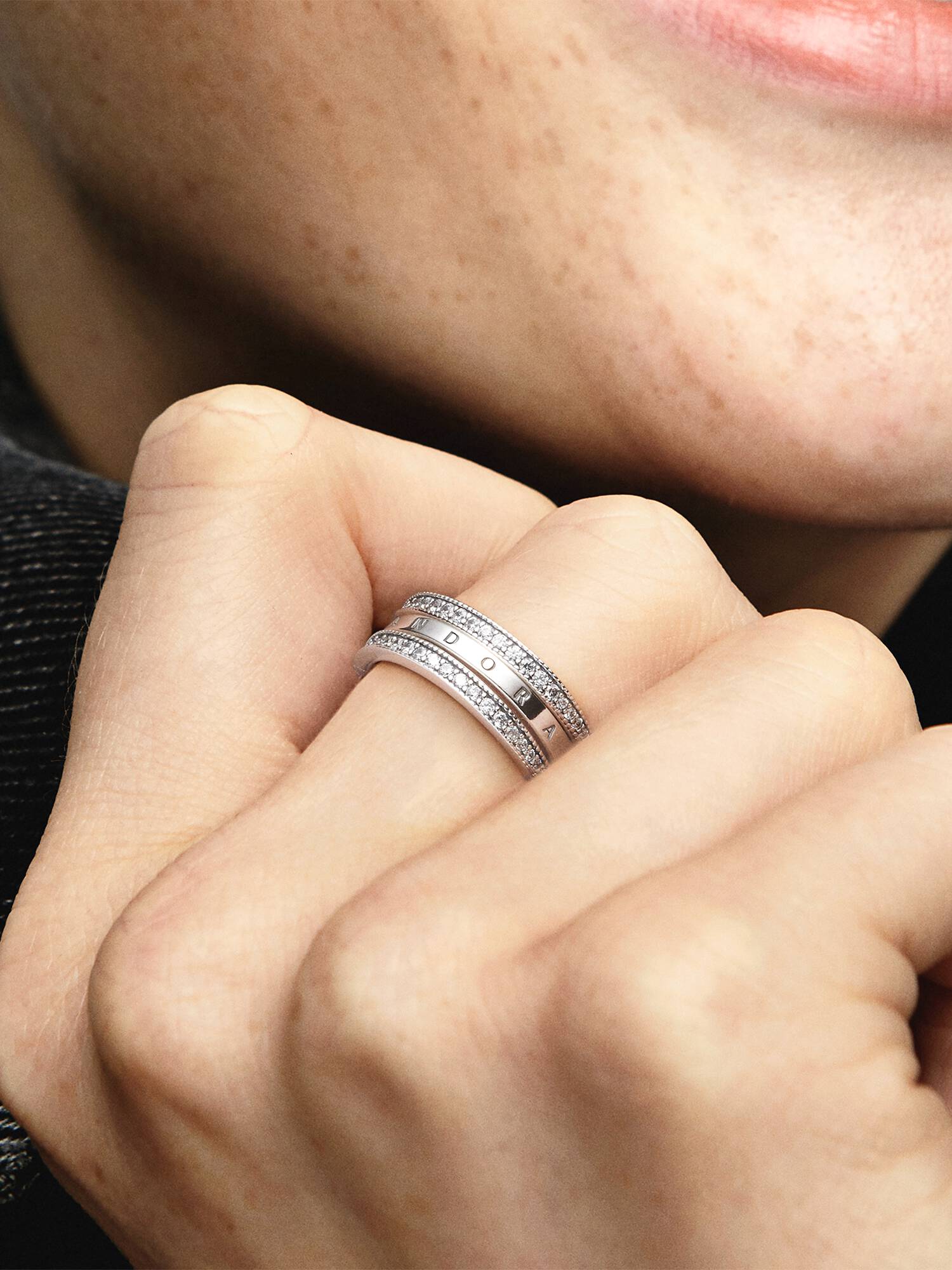 Pandora Logo & Hearts Ring